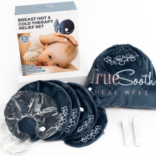 Post Breast Surgery Recovery Hot Cold Breast Therapy Packs, with Bra Straps. Set of 4 Reusable Gel Heat/Ice Packs for Mastectomy Recovery, Lumpectomy, Breast Augmentation, Reduction or Implants