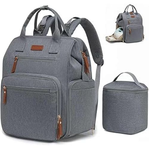 Extra Large Breast Pump Bag with Cooler Bag | Fit for Spectra S1 S2 Momcozy Medela | Pumping Bags for Work Moms | Dual-Deck Design & Convertible | Diaper Backpack for Travel, Gray