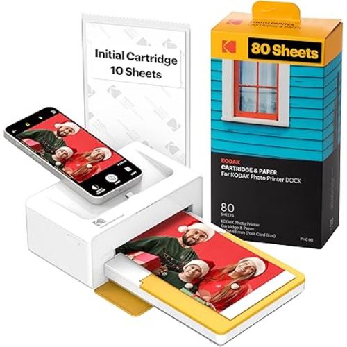KODAK Dock Plus 4PASS Instant Photo Printer (4x6 inches) + 90 Sheets Bundle (10 Initial Sheets + 80 Sheet Pack)