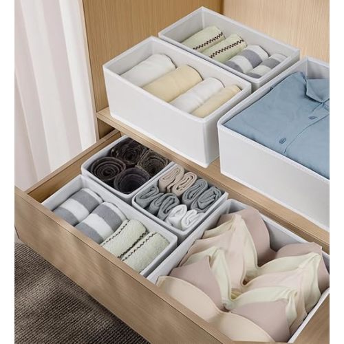12 Pack Drawer Organizers for Clothing, Foldable Clothes Drawer Organizer for Underwear, Folded Clothes, Baby Clothing, Socks, Bra, Towels, Ties - Multi-pack Clothes Organizer Storage Box (White)