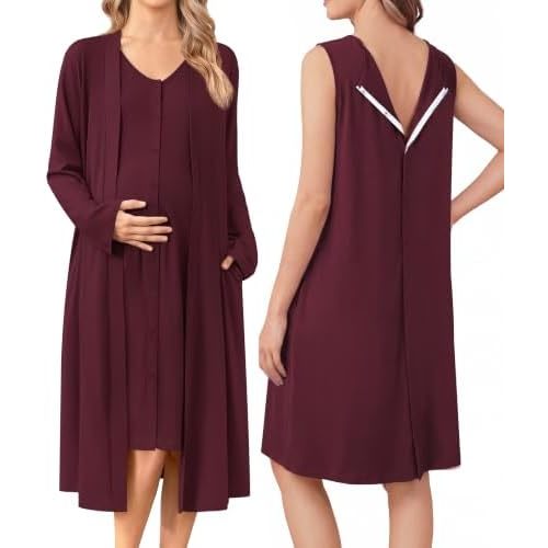 Ekouaer Labor and Delivery Gown and Robe Set for Hospital Nursing Nightgown