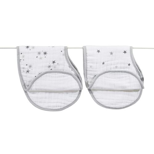 aden + anais Burpy Bib, 100% Cotton Muslin, Soft Absorbent 4 Layers, Multi-Use Burp Cloth and Bib, 22.5" X 11", 2 Pack, Twinkle - Stars