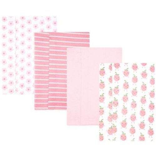 Hudson Baby Girl Cotton Poly Flannel Burp Cloths 4-Pack, Happy Strawberries, One Size