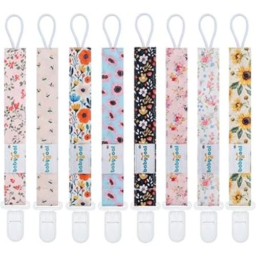 Babygoal Flower Pacifier Clips, 8 Pack Binky Paci Holder Clips for Baby Boys and Girls Fits for Most Pacifier, Binkie Styles & Baby Teethers & Toys and Gift 8PS48-B
