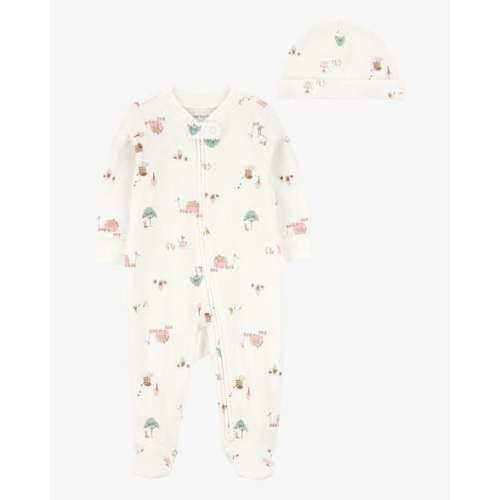 Baby 2-Piece Barn Print 2-Way Zip Sleep & Play & Headwrap Set - Ivory - Carter's | Carter's