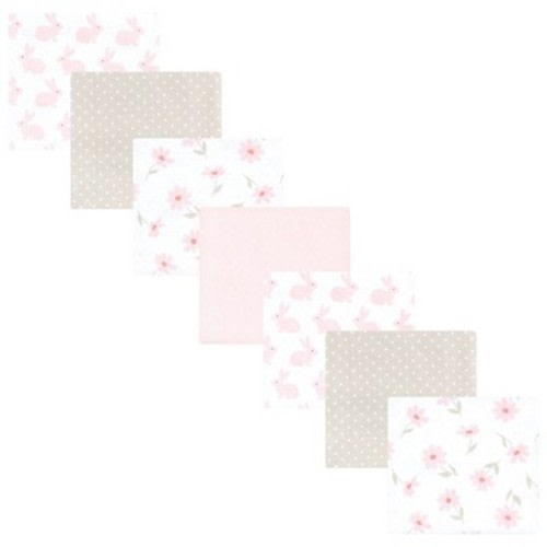 Hudson Baby Infant Girl Cotton Poly Flannel Receiving Blankets Bundle, Pink Honey Bunny, One Size