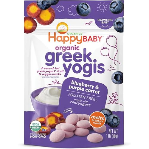 Happy Baby Organics Greek Yogis Freeze Dried Yogurt & Fruit Snacks, Blueberry & Purple Carrot, Packaging May Vary, 1 Oz