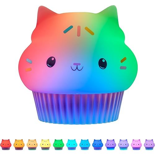 Lights By Night Gabby's Dollhouse Cakey Cat Squishy, Night Light, Color-Changing Table Lamp for Children's Bedroom, Bathroom, Playroom, Battery Option, USB Powered - 78941