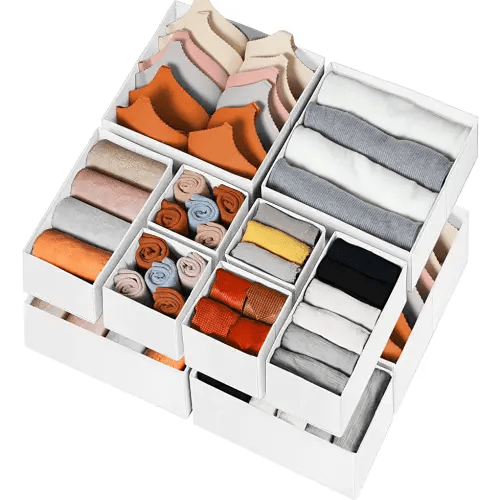 Criusia Drawer Organizer Clothes 12 Pack - Fabric Closet Organizers and Storage for Nursery Organization - Dresser Drawer Dividers for Baby Clothes/Socks/Underwear/Bras - College Dorm Room Essentials