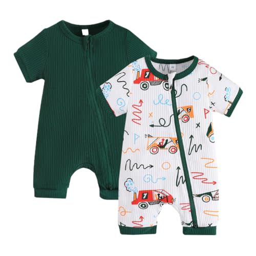 Bafeicao Unisex Baby Boy Girl 2 Pack Rompers Short Sleeve 2 Way Zipper One Piece Jumpsuits Clothes Sets