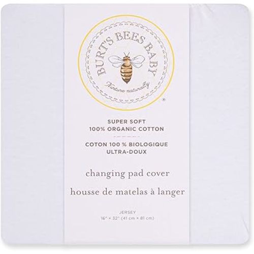 Burt's Bees Baby Unisex Baby Gift Set - Crib Sheet, Changing Pad Cover & Burp Cloths, 100% Organic Cotton Essentials Bundle
