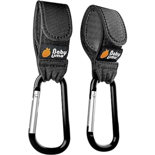 Baby Uma Stroller Hooks for Bags (2-Pack) - Universal Stroller Clips and Hooks, Carry 11 lbs Per Stroller Hook, Adjustable Stroller Carabiner Clip, Baby Essentials, Stroller Accessories