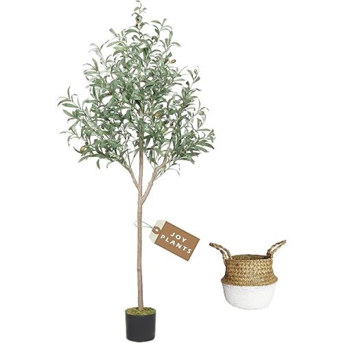 Artificial Olive Tree, 5ft Fake Olive Branch Leaves Plant for Indoor Home Office Living Room Decoration, Perfect Faux Topiary Silk Tree with Basket