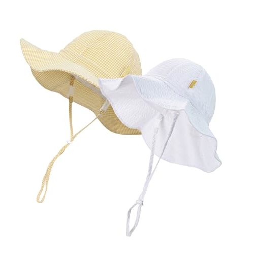 DASMINI Baby & Toddler Wide Brim Sun Hats UPF 50+ Sun Protection Bucket Cap Cute Adjustable Hat in Seersucker