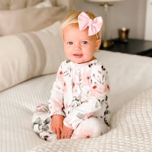 Millie's Dusty Rose Floral Zipper Ruffle Footie