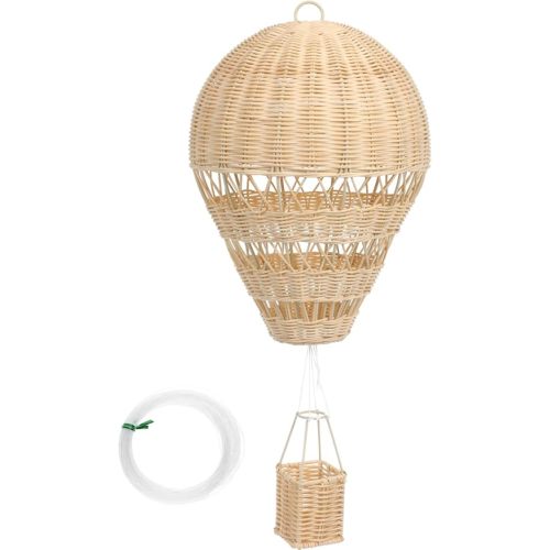 Levemolo Natural Rattan Woven Hot Air Balloon Decor 13.38X9.84X2.36In Hanging Wall Ornament for Kids Room Nursery Home Decorative Accent