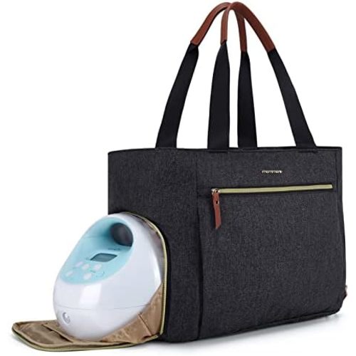 mommore Breast Pump Bag Diaper Tote Bag with 15 Inch Laptop Sleeve Fit Most Breast Pumps Like Medela, Spectra S1,S2, Evenflo