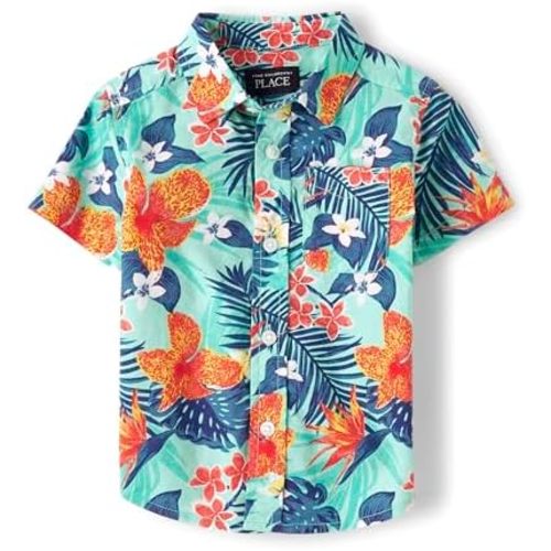 The Children's Place Baby Boys' and Toddler Poplin Short Sleeve Button Down Shirt