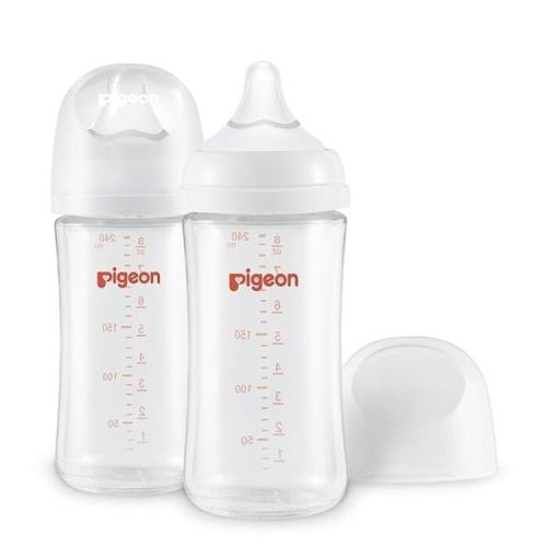 PIGEON Glass Nursing Bottle Wide Neck | Easy To Clean | Heat-Resistant | 8.1 Oz (Pack Of 2) Includes 2 M Nipples (3m+) - Yami.com