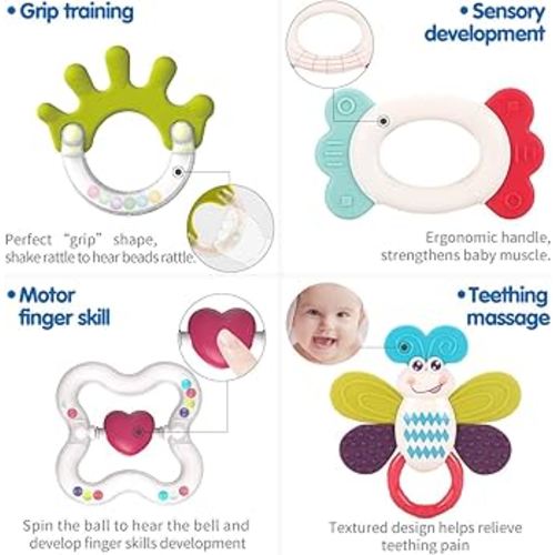 REMOKING Rattle Toys for Baby Toys, Sensory Toys with Storage Box for Babies
