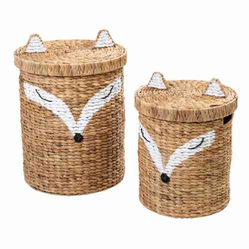 Natural Water Hyacinth Fox Shaped Storage Baskets (Set of 2)