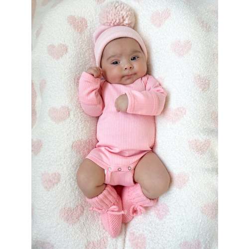 Pink / Organic Ribbed Long Sleeve Bodysuit