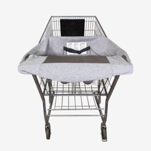 Boppy Compact Shopping Cart Cover, Antibacterial Treated, Gray Heathered with Storage Pouch, Easy-on Stretch Fabric for Single and Wide Shopping Carts and Playground Swings, 6-48 Months