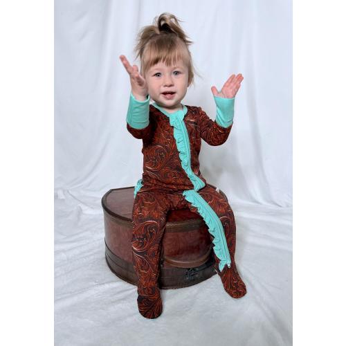 Lovely Leather Ruffle Butt Zippy Bamboo Pajamas - Baby & Children’s Bamboo Convertible Footie Pajamas- Children's Sleepwear- Baby Clothes
