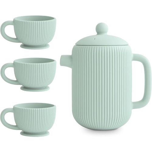 mushie Silicone Baby Tea Play Set | 4 Pieces Kitchen Play Toys for Toddlers 10 Months+ (Cambridge Blue)