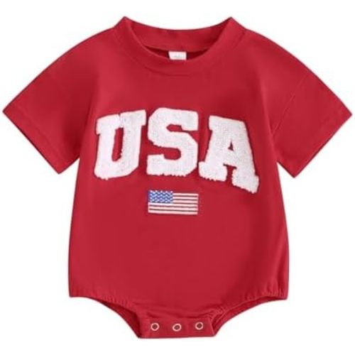 FYBITBO 4th of July Baby Boy Girl Outfit Newborn Bubble Romper American Flag Bodysuit Fourth of July USA Summer Clothes