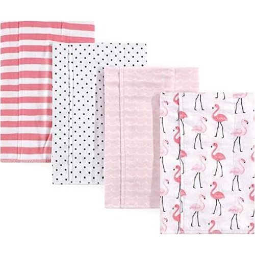 Hudson Baby Unisex Baby Cotton Flannel Burp Cloths, Flamingos, One Size
