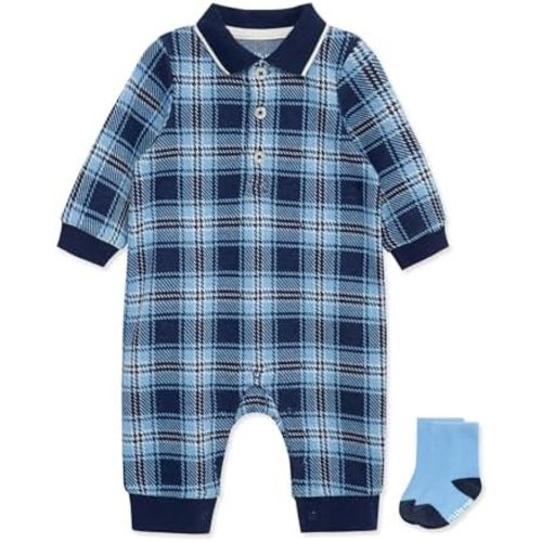 Little Me Clothes for Baby Boys' Snap Closure Coverall and Matching Socks Set, 3 Months to 12 Months