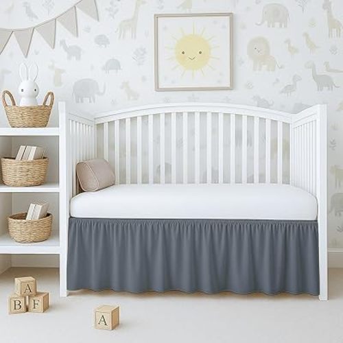Cottington Lane Dark Grey Crib Skirt Dust Ruffle, 100% Natural Cotton, Soft, Durable Nursery Crib Toddler Bedding Skirt for Baby Girls or Boys, Fits Standard Cribs 28" x 52" with 14" Drop