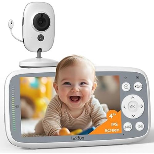 2026 Upgraded Boifun Baby Monitor No Wi-Fi, Baby Camera with 4" 720P IPS Screen, Night Vision, 3X Zoom, Two-Way Audio, Temperature Monitoring, Lullabies, Sound Detection, Just Turn On & Go