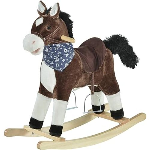 Qaba Kids Plush Ride-On Rocking Horse Toy Cowboy Rocker with Fun Realistic Sounds for Child 3-6 Years Old, Brown