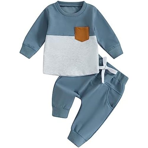 Toddler Baby Boy Fall Winter Outfit Contrast Color Long Sleeve Sweatshirts Stretch Jogger Pants Newborn Clothes Set