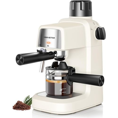 KEENSTAR 3.5Bar Espresso Machine with Milk Frother, 800W Compact Espresso and Cappuccino Machine with Preheating Function, 4 Cup Espresso Maker for Cappuccino or Latte, Gift for Coffee Lover Update