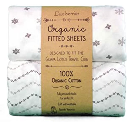 Sheets for Guava Lotus Travel Crib (Set of 2) - 100% Organic Cotton Crib Sheets, Baby and Toddler, Fitted Crib Sheets, for Boys & Girls (for The New 4 TAB Mattress ONLY) (Grey and White)
