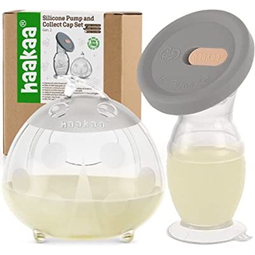 haakaa Manual Breast Pump Generation2,100ml&Ladybug Breast Shells 75ml&Silicone Cap Upgrade Version,Silicone Breast Pump with Suction Base,Milk Collector for Breastfeeding