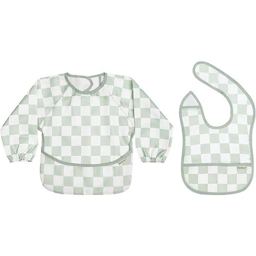 haakaa Waterproof Bib Set, Mess Proof Long Sleeve Smock & Lightweight Baby Bib for Eating, Toddler Feeding Bib for Baby Led Weaning, Machine Washable, Adjustable Fit for 6–24 Months, Checkered Days