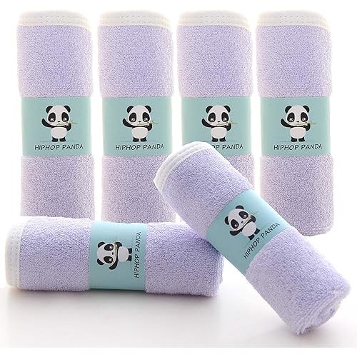 HIPHOP PANDA Baby Washcloths, Rayon Made from Bamboo - 2 Layer Ultra Soft Absorbent Newborn Bath Face Towel - Reusable Baby Wipes for Delicate Skin - Purple, 6 Pack