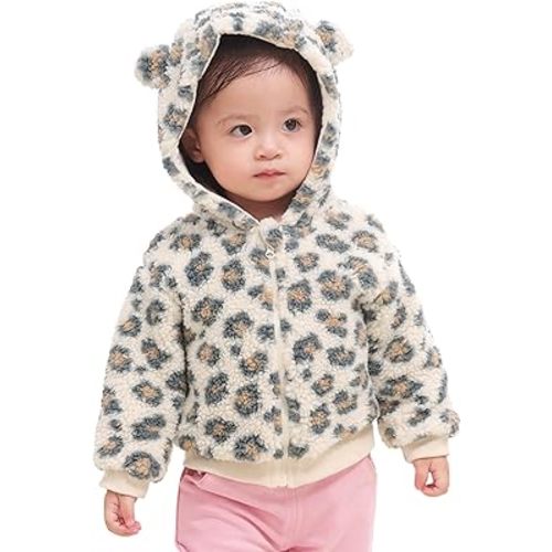 Minicoco Toddler Girl Fleece Warm Outwear Jacket Coat Baby Girl Boy Zipper Up Fall Winter Coat, Leopard Print
