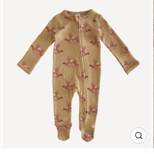 long sleeve two way zipper footie | rocking horse | organic cotton interlock