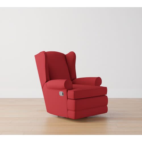 PB Wingback Manual & Power Swivel Glider Recliner in Color Red Twill