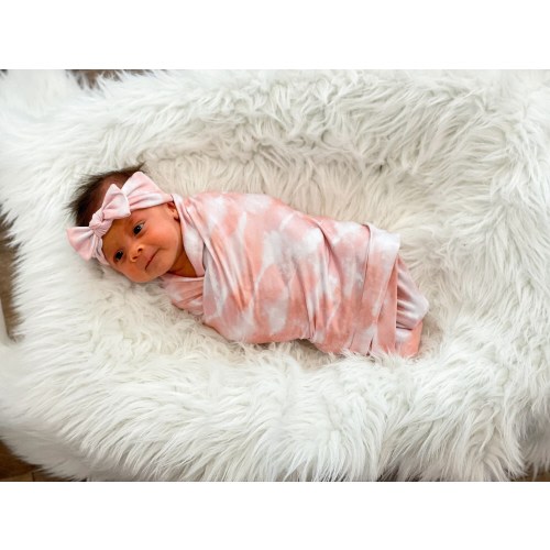 Peach Tie Dye Baby Swaddle Blanket, Newborn Swaddle, Girl Baby Blanket, Swaddle Set, Pink Baby Swaddle, Stretchy Knit Swaddle, Baby Swaddle