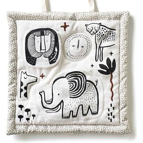 Wee Gallery Safari Activity Pad Organic Baby Play Mat with Sensory Toys, High Contrast Newborn Essentials Soft Tummy Time Mat for Babies 0-12 Months, Visual and Motor Skill Development Toy