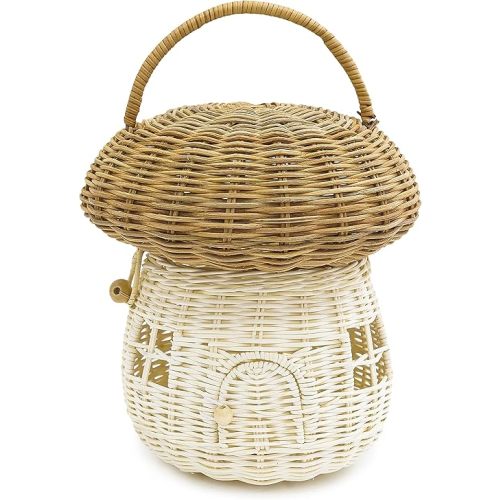 KOLWOVEN Mushroom Rattan Storage Basket with Lid - Mouse in a Box House- Small Doll house- Decorative Hand Woven Shelf Organizer Cute Handmade Handcrafted Gift Decoration Artwork Wicker (Natural)