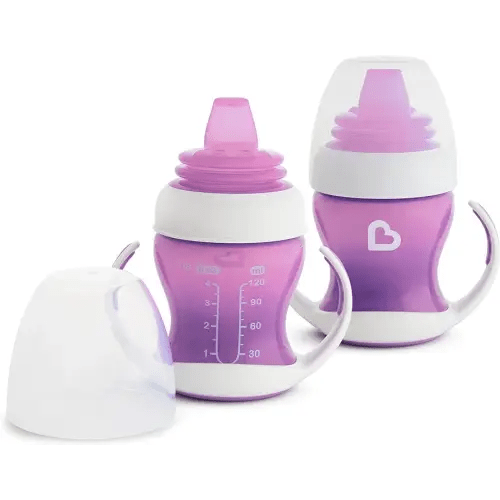 Munchkin® Gentle™ Transition Sippy Trainer Cup, 4 Ounce, 2 Pack, Purple