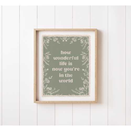 How Wonderful Life Is Nursery Wall Art Print, Canvas Tapestry Pennant Banner Flag, Vintage Nursery Wall Decor, Kids Bedroom Poster