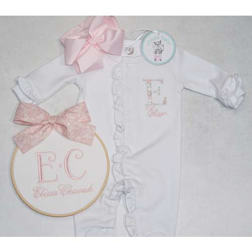 Baby Coming Home Outfit, Ruffle footie Dusty Rose, Pima Cotton, Gift for Baby, Baby Shower, Customized embroidery, Personalized baby, mama
